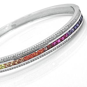 Sterling Silver Rainbow Sapphire Bangle Bracelet